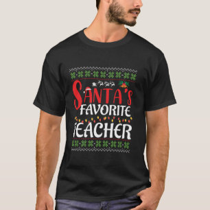 Santas Favourite Teacher Christmas Santa Hat Light T-Shirt