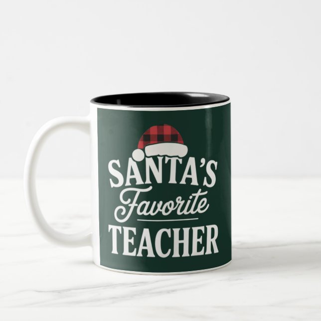 Santa's Favourite Teacher Christmas Teach Students Two-Tone Coffee Mug (Left)