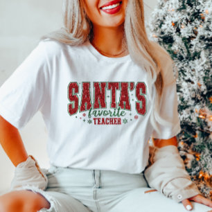 Santa's Favourite Teacher Glitter  T-Shirt