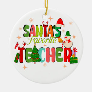 santa's favourite teacher.personalised teacher gif ceramic tree decoration