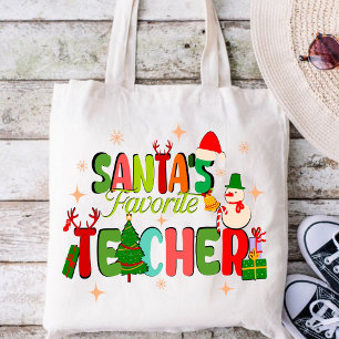 santa's favourite teacher.personalised teacher gif tote bag