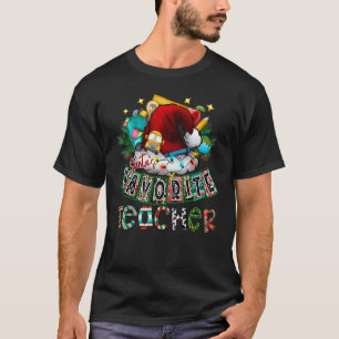 Santa's Favourite Teacher Santa Hat Merry Christma T-Shirt