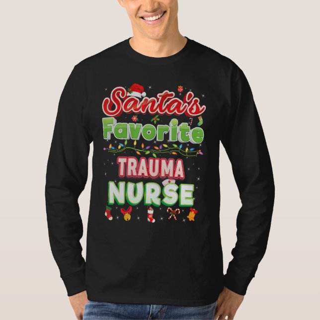 Santa's Favourite Trauma Nurse Christmas Santa Hat T-Shirt (Front)