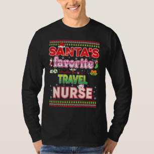 Santa's Favourite Travel Nurse Christmas Santa Hat T-Shirt