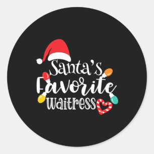 Santa's Favourite Waitress Christmas Lights Santa Classic Round Sticker