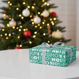 Santa's Festive HO! HO! HO! Greeting in Jade Green Wrapping Paper