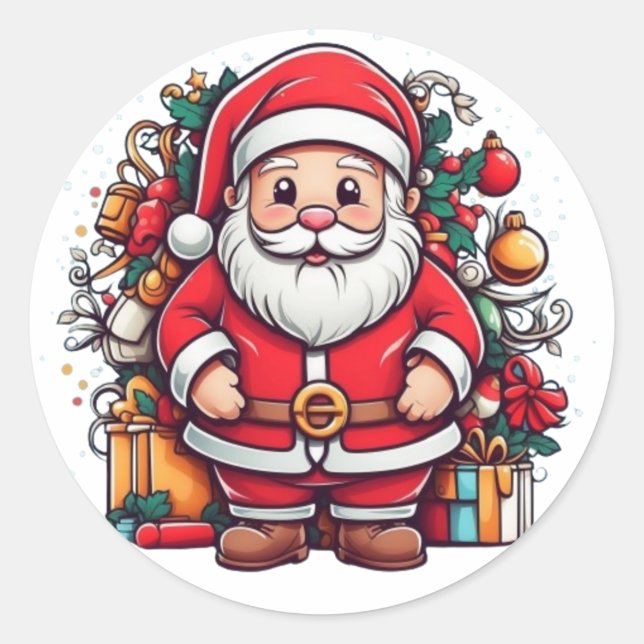 Santa's Festive Round Sticker (Front)
