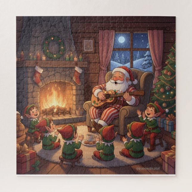 Santa's Fireside Serenade Christmas Jigsaw Puzzle (Vertical)