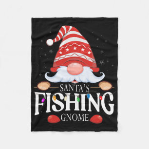 Santa's Fishing Gnome Matching Christmas Pajama  Fleece Blanket