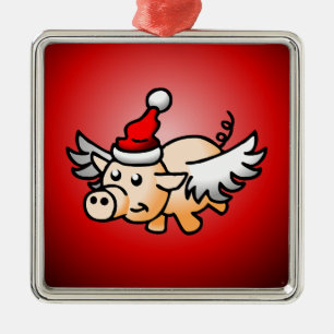 Santa's Flying Pig Metal Tree Decoration