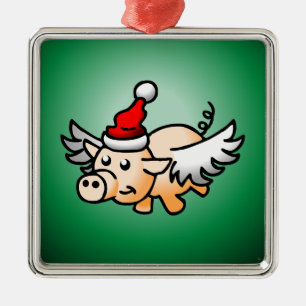 Santa's Flying Pig Metal Tree Decoration