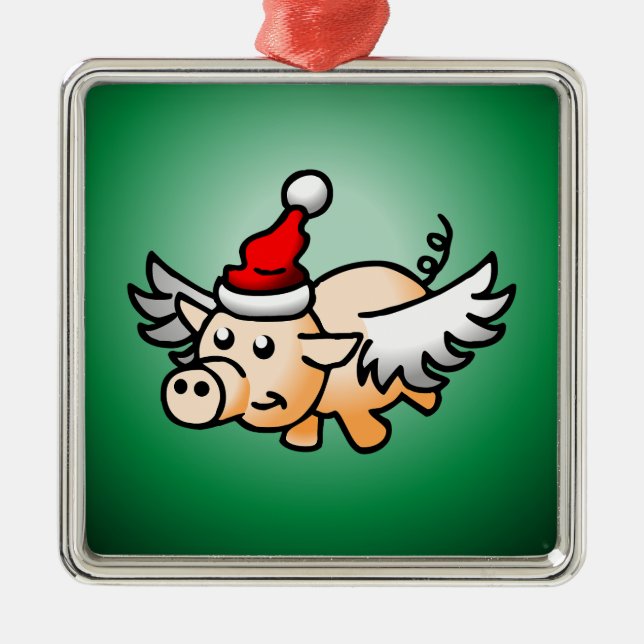 Santa's Flying Pig Metal Tree Decoration (Front)