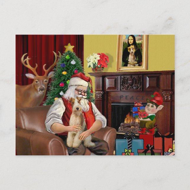 Santa's Fox Terrier (wire) Holiday Postcard (Front)
