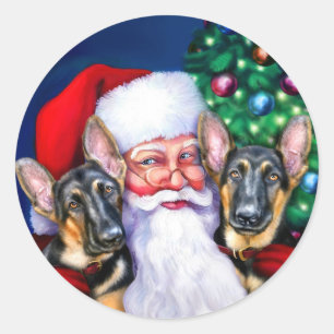 Santa's German Sheperd Dogs Classic Round Sticker
