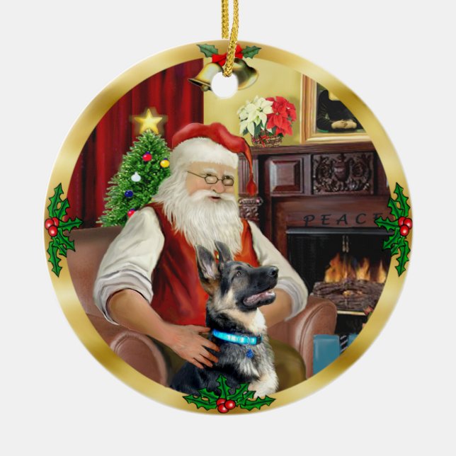 Santa's German Shepherd #15 Ceramic Tree Decoration (Front)