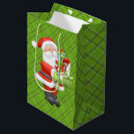 Santa's Gift Bag<br><div class="desc">A Green Plaid, Medium Christmas Santa With Gifts, Gift Bag</div>