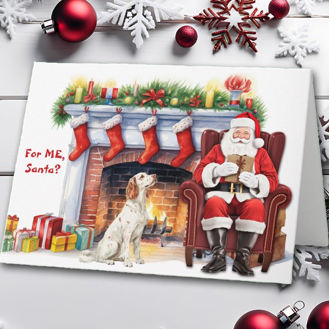 Santa's Gift English Setter Dog Cute Christmas Holiday Card (Creator Uploaded)