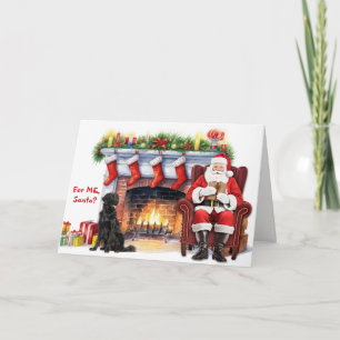 Santa's Gift Flat Coated Retriever Dog Christmas Holiday Card