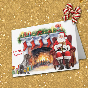 Santa's Gift German Wirehaired Pointer Christmas Holiday Card