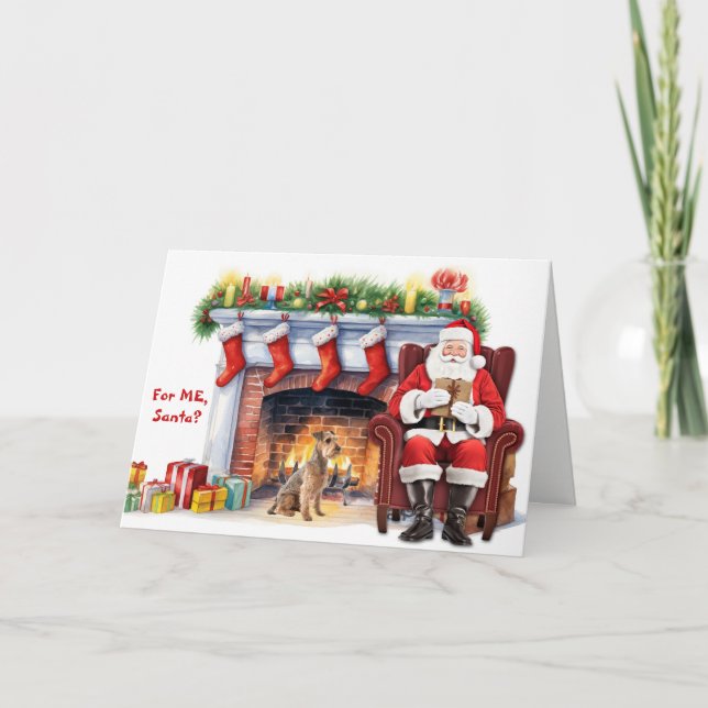 Santa's Gift Lakeland Terrier Dog Christmas Holiday Card (Front)