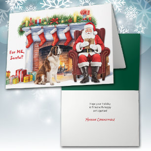 Santa's Gift Saint Bernard Dog Christmas Holiday Card