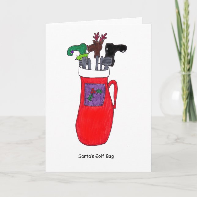 Santa's Golf Bag Humourous Christmas Card (Front)