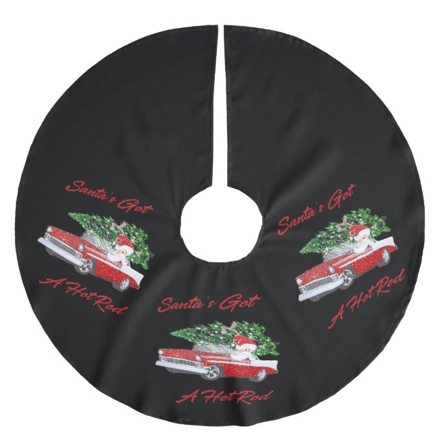 Santa's got a Hot Rod Brushed Polyester Tree Skirt (Front)