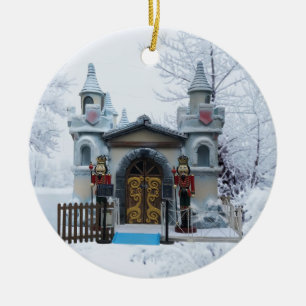 Santas Grotto with Nutcracker Guards in Winter Ceramic Tree Decoration