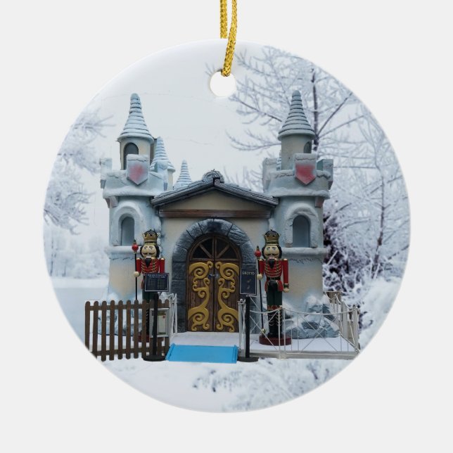 Santas Grotto with Nutcracker Guards in Winter Ceramic Tree Decoration (Front)