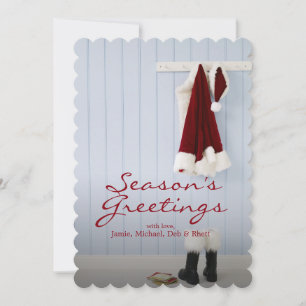 Santa's hat, boots and mail at home holiday card