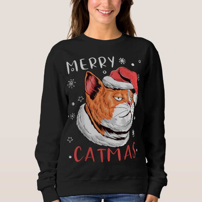 Santa's Hat Cat Merry Christmas Catmas Xmas Cats L Sweatshirt (Front)