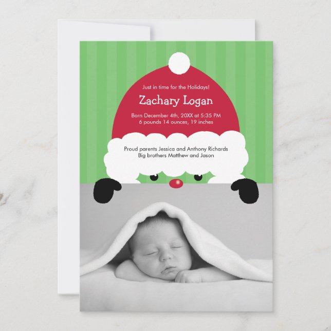 Santa's Hat Photo Birth Announcement (Front)