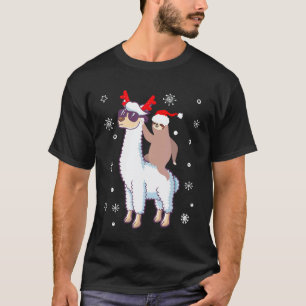 Santas Hat Sloth on Reindeer Llama Christmas Xmas  T-Shirt