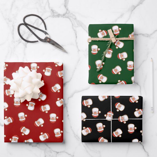 Santa's Head Pattern Wrapping Paper Sheet (Front)