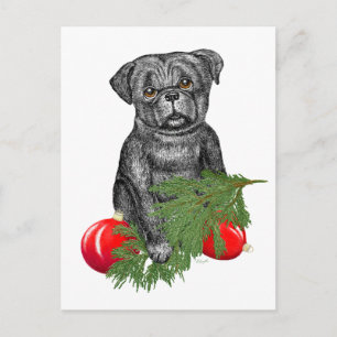 Santa's Helper   Black Pug Puppy Holiday Postcard