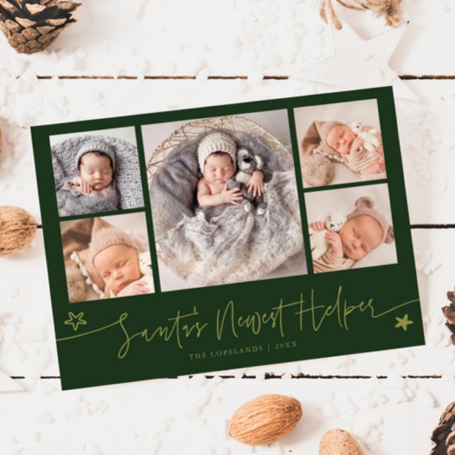 Santa's Helper Christmas Green Birth Announcement (Creator Uploaded)