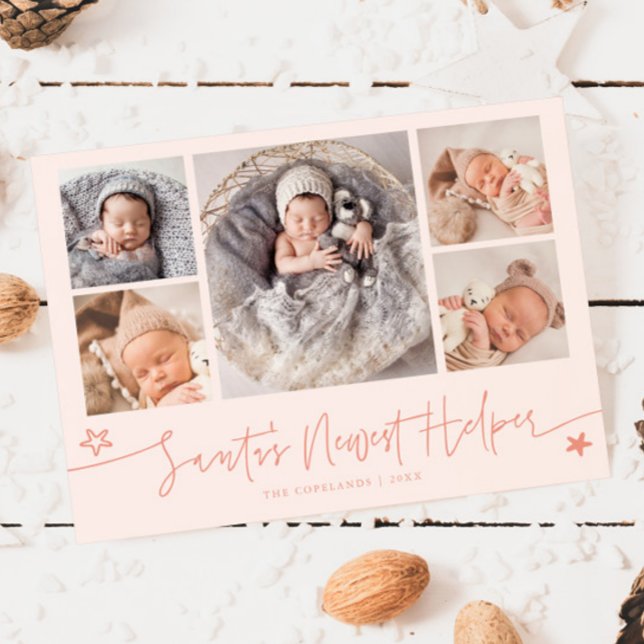 Santa's Helper Christmas Peach Birth Announcement (Creator Uploaded)