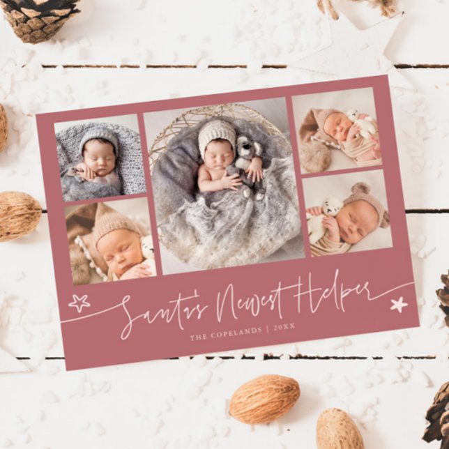 Santa's Helper Christmas Pink Birth Announcement (Creator Uploaded)