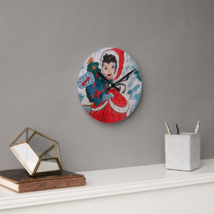 Santa's Helper Christmas Round Clock