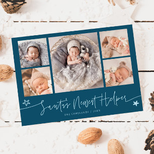 Santa's Helper Christmas Teal Birth  Holiday Card