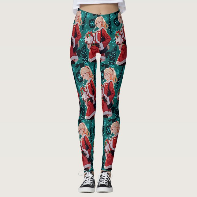 santas helper costume women leggings (Front)