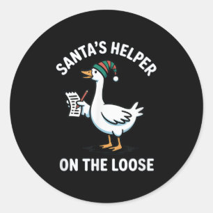 Santas Helper Goose On The Loose Merry Xmas Christ Classic Round Sticker