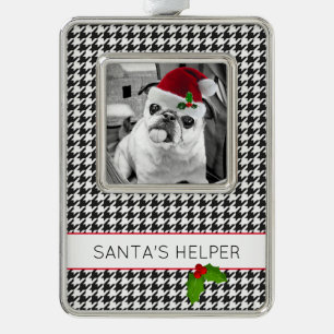 SANTA'S HELPER Holiday Photo Holly Festive Pet Silver Plated Framed Ornament