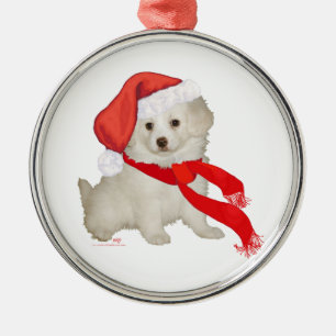Santa's Helper Puppy Poodle / Bichon Mix Metal Tree Decoration