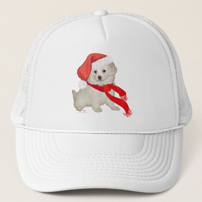 Santa's Helper Puppy Poodle / Bichon Mix Trucker Hat (Front)