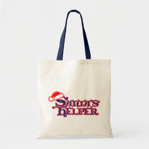 Santa's helper red blue seasonal shopping bag
