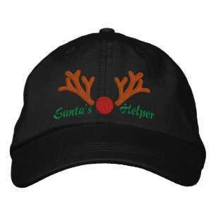 Santa's Helper Red Nose Reindeer Embroidery Embroidered Hat