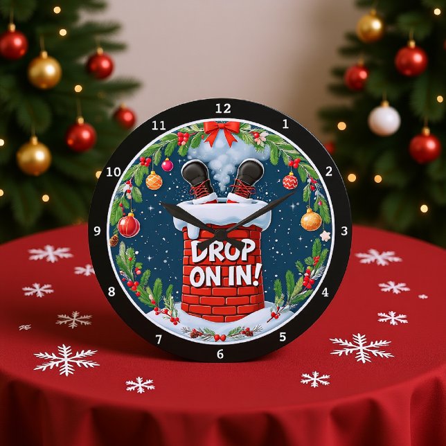 Santa's Holiday Drop-In the Chimney Large Clock (Creator Uploaded)