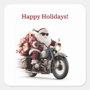 Santa's Holiday Motorcycle Road Adventure Square Sticker