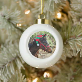 Santa's Horse Elf Holiday  Ceramic Ball Christmas Ornament